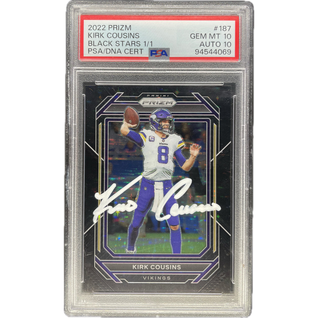 Kirk Cousins - 2022 Panini Prizm Black Stars 1/1 On-Card Auto PSA Graded Trading Card