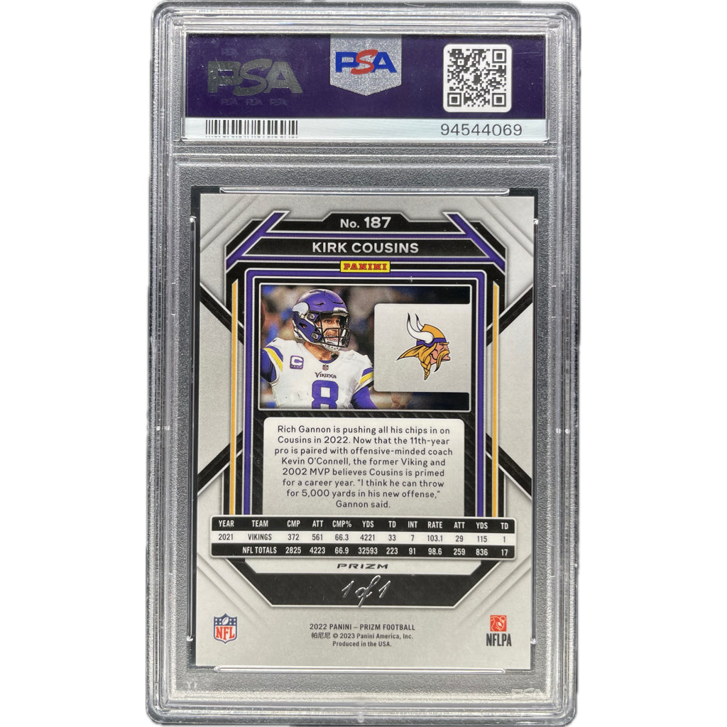 Kirk Cousins - 2022 Panini Prizm Black Stars 1/1 On-Card Auto PSA Graded Trading Card