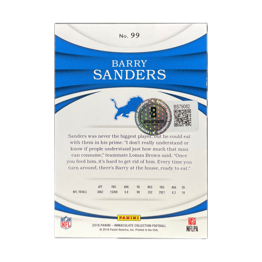 Barry Sanders - 2018 Immaculate Collection On-Card Autograph 93/99