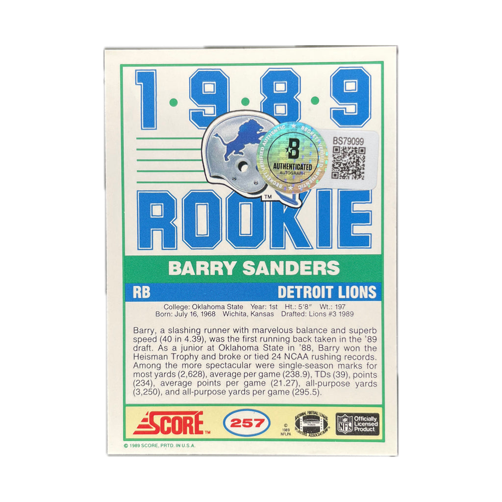 Barry Sanders - 1989 Score Rookie On-Card Autograph