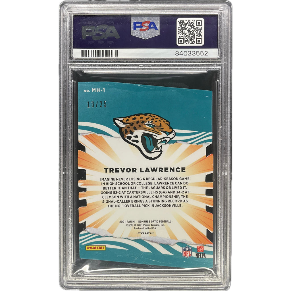 Trevor Lawrence - 2021 Optic Black Pandora #/25 On-Card Autograph - PSA Graded Trading Card