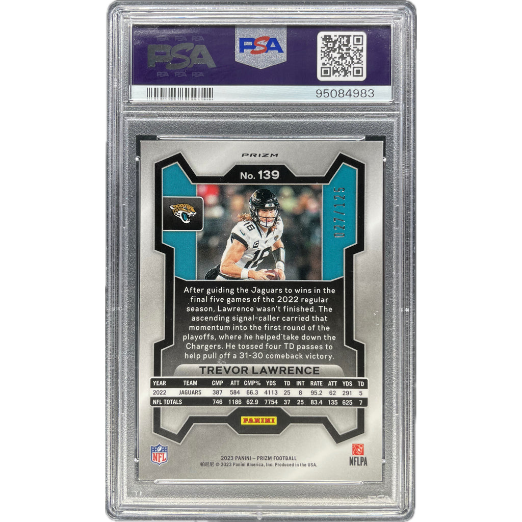 Trevor Lawrence - 2023 Panini Prizm Purple Prizm On-Card Auto PSA Graded Trading Card