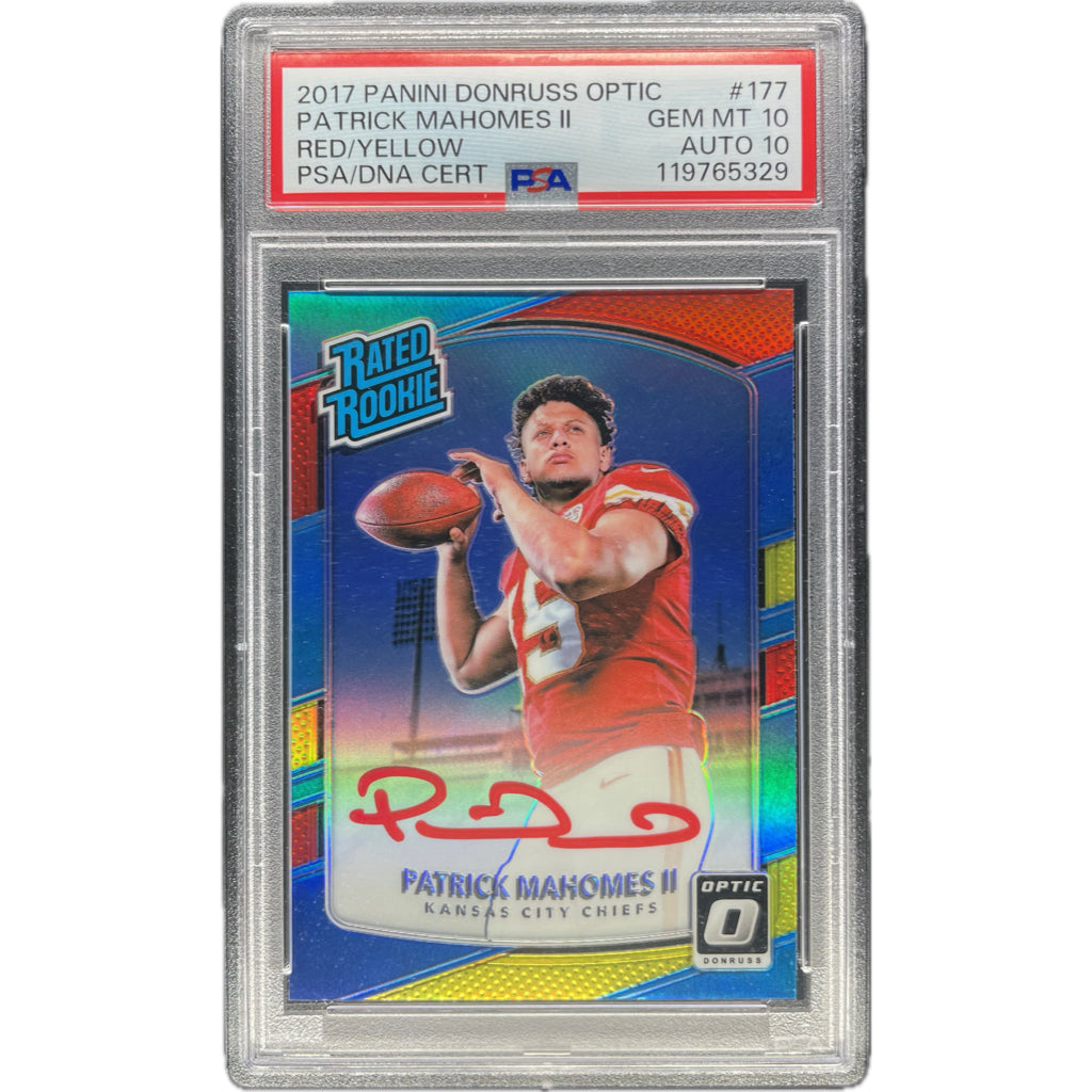 Patrick Mahomes II - 2017 Panini Donruss Optic Red/Yellow On-Card Autograph - PSA Graded Trading Card