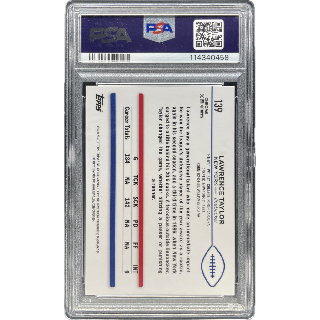 Lawrence Taylor - 2024 Topps Chrome Red Geometric On-Card Autograph - PSA Authenticated Trading Card