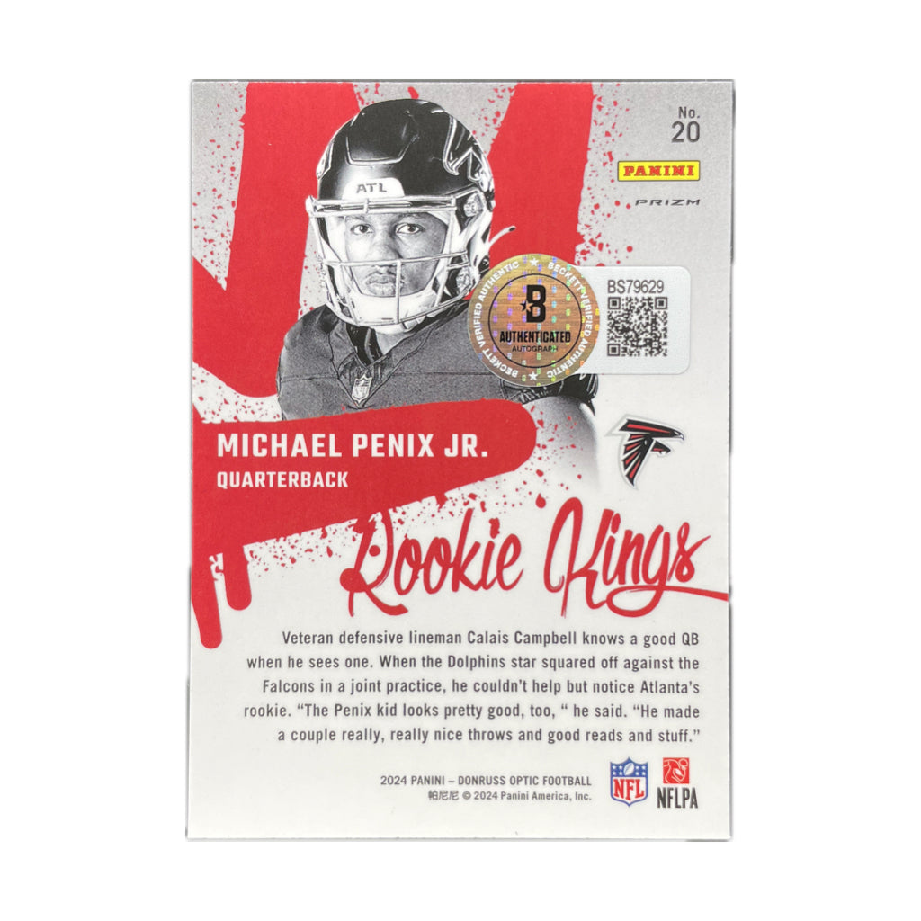 Michael Penix Jr. - 2024 Donruss Optic Rookie Kings On-Card Autograph - Beckett Authenticated Trading Card