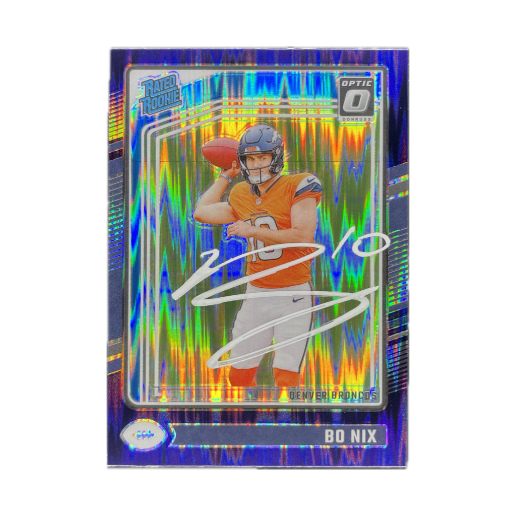 Bo Nix - 2024 Donruss Optic Purple Shock On-Card Autograph - Beckett Authenticated Trading Card