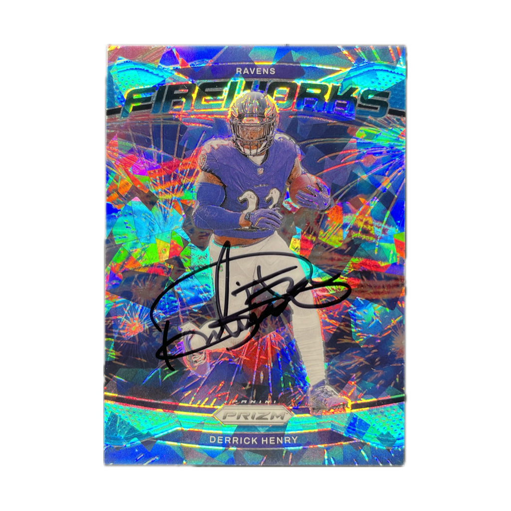 Derrick Henry - 2024 Prizm Blue Fireworks Ice On-Card Autograph - Beckett Authenticated Trading Card