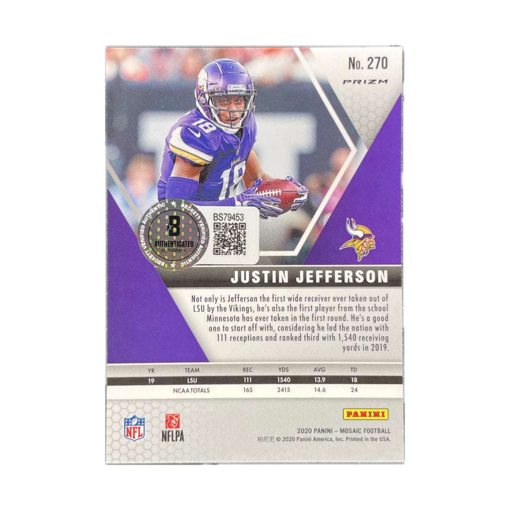 Justin Jefferson - 2020 Panini Mosaic NFL Debut Camo Pink Rookie On-Card Autograph