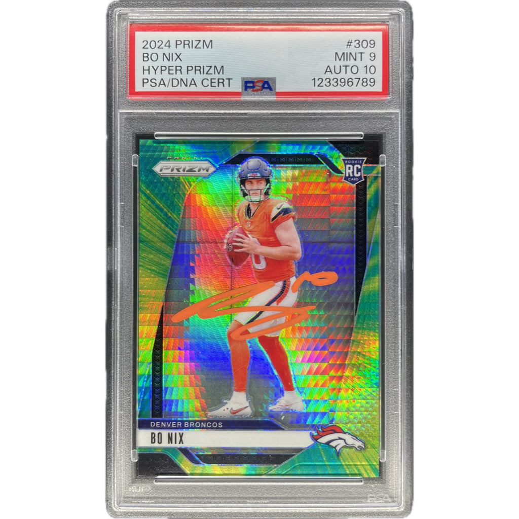 Bo Nix - 2024 Prizm Hyper Prizm On-Card Autograph - PSA Graded Trading Card