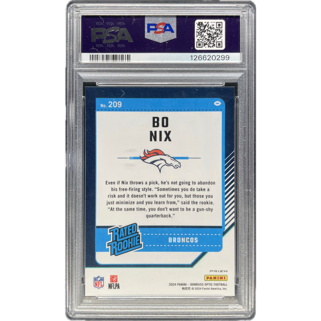Bo Nix - 2024 Donruss Optic Fire On-Card Autograph - PSA Graded Trading Card