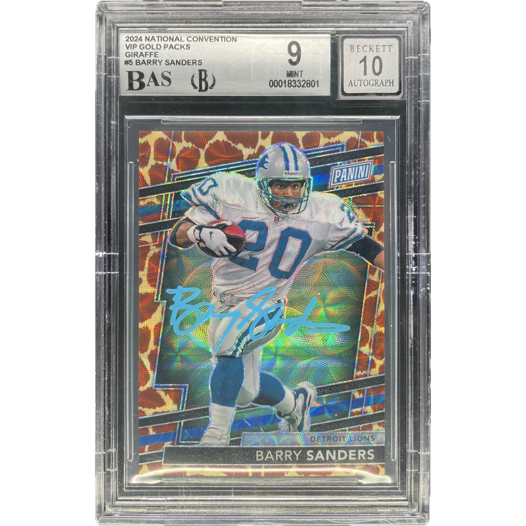 Barry Sanders - 2024 Nationals VIP Gold Pack Giraffe On-Card Autograph - BGS Graded Trading Card