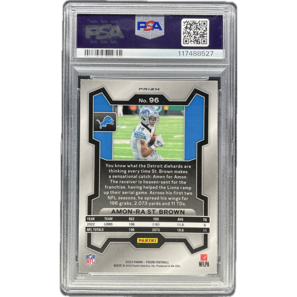 Amon-Ra St.Brown - 2023 Prizm Black & White Checker On-Card Autograph - PSA Graded Trading Card
