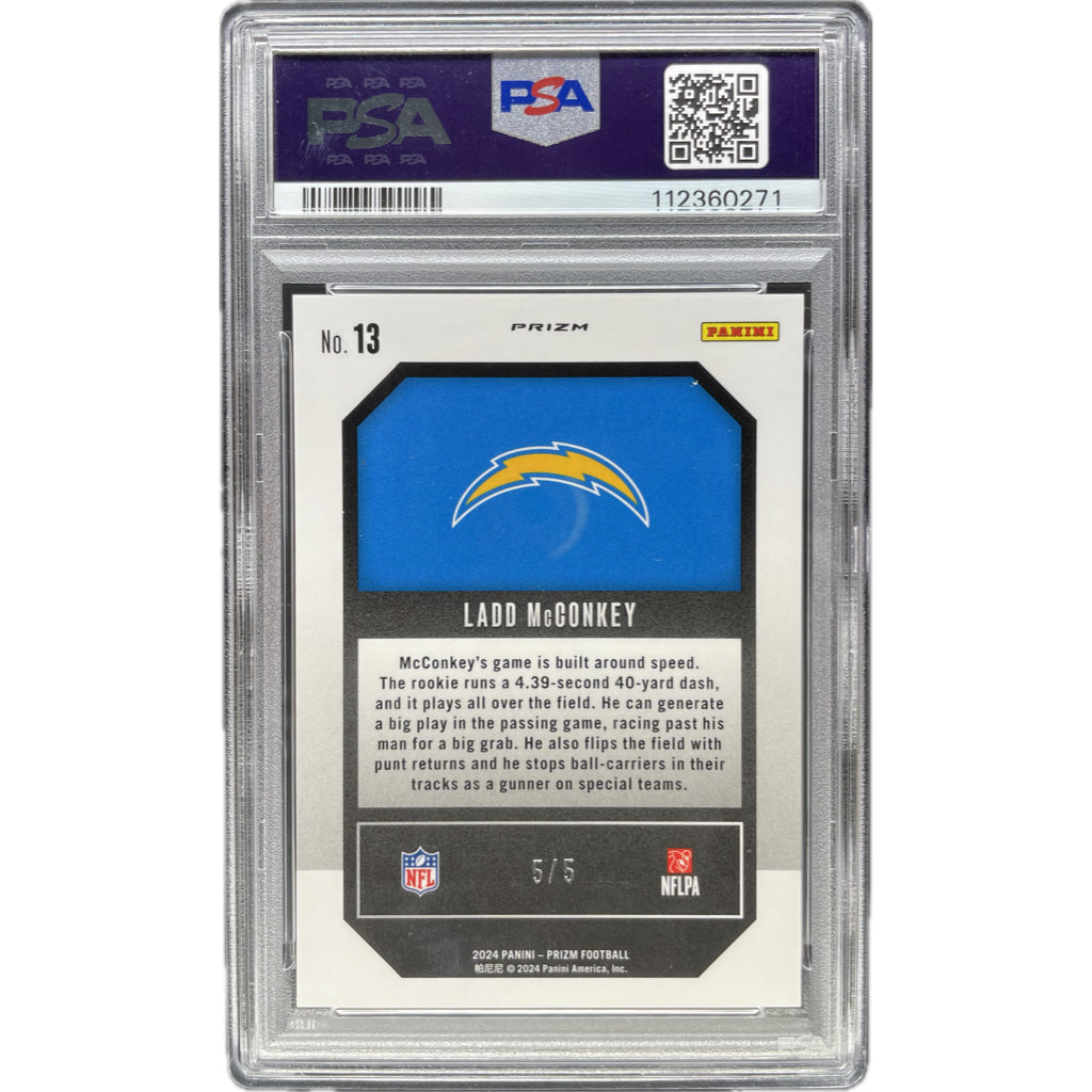 Ladd McConkey - Prizm Emergent Gold Vinyl On-Card Autograph - PSA Graded Trading Card