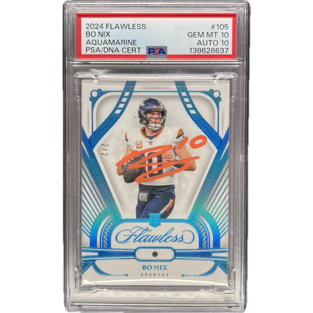 Bo Nix - 2024 Flawless Aquamarine On-Card Autograph - PSA Graded Trading Card
