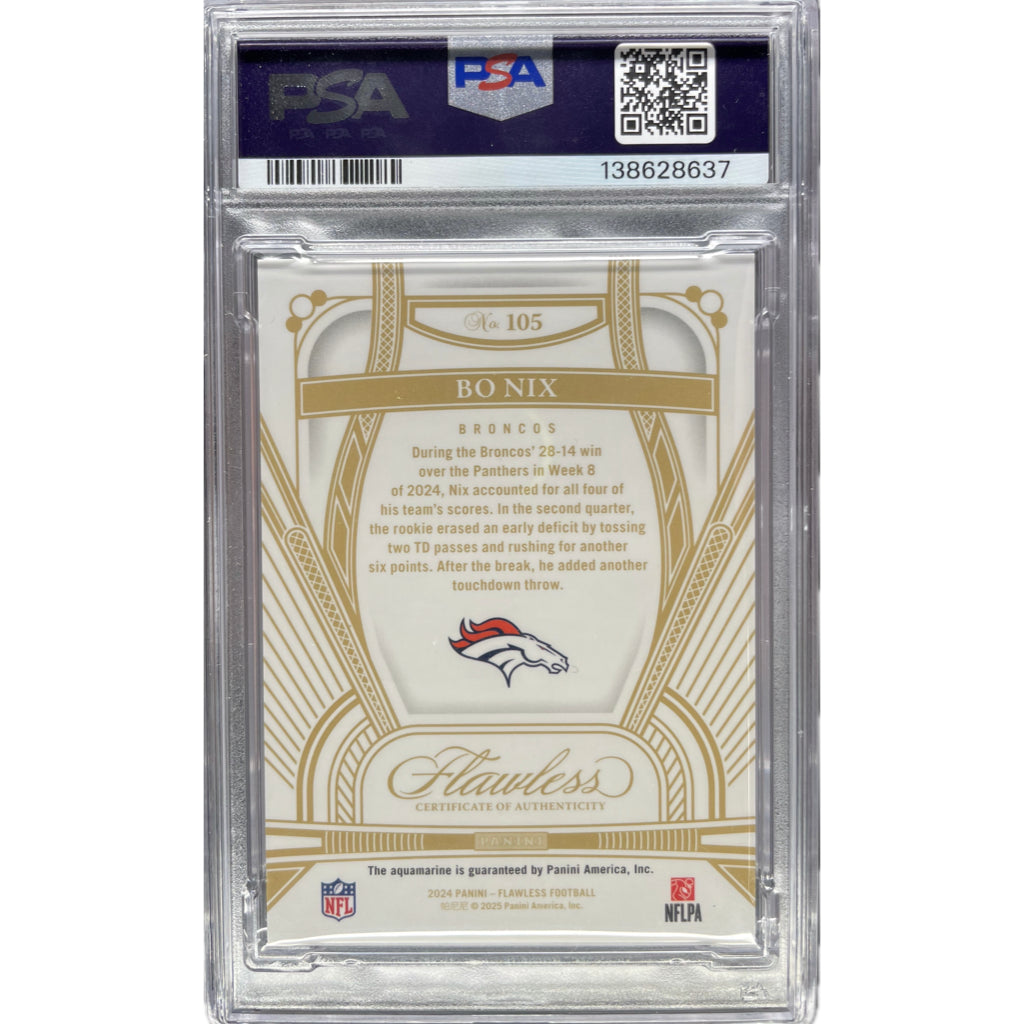 Bo Nix - 2024 Flawless Aquamarine On-Card Autograph - PSA Graded Trading Card