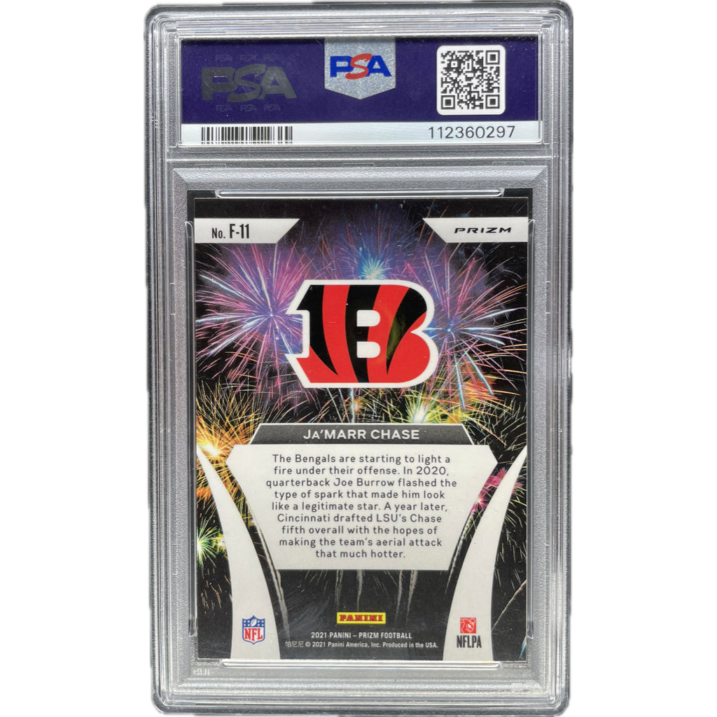 Ja'Marr Chase - 2021 Prizm Fireworks No Huddle On-Card Autograph - PSA Graded Trading Card