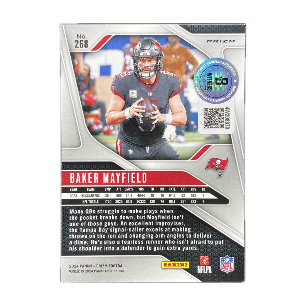 Baker Mayfield - 2024 Prizm Red Sparkle On-Card Autograph - Beckett Authenticated Trading Card