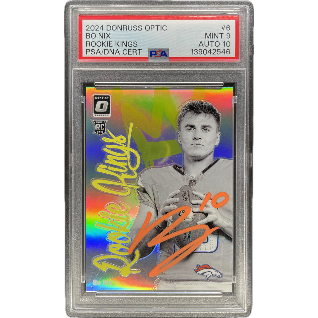 Bo Nix - 2024 Donruss Optic Rookie Kings On-Card Autograph - PSA Graded Trading Card