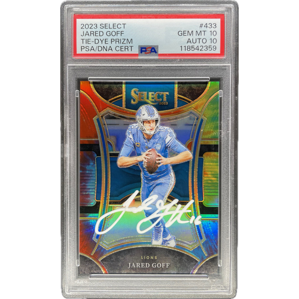 Jared Goff - 2023 Select Tie-Dye Prizm On-Card Autograph - Beckett Authenticated Trading Card