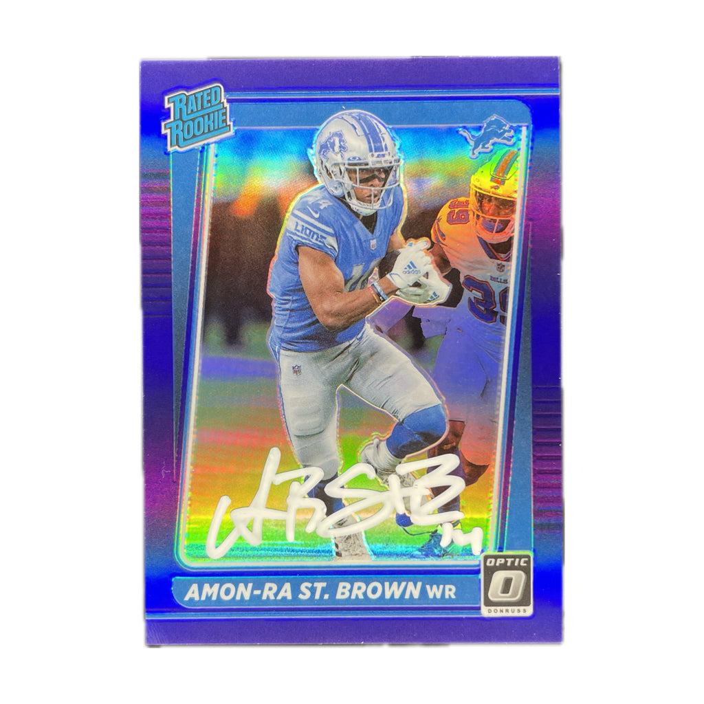 Amon-Ra St.Brown - 2021 Donruss Optic Rated Rookie Blue On-Card Autograph - Beckett Authenticated Trading Card