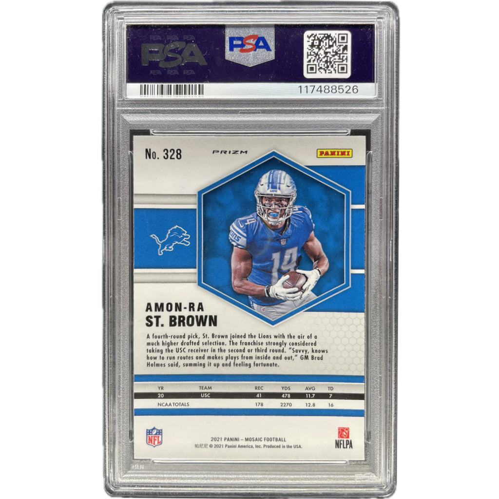 Amon-Ra St.Brown - 2021 Mosaic Reactive Yellow On-Card Autograph - Beckett Authenticated Trading Card