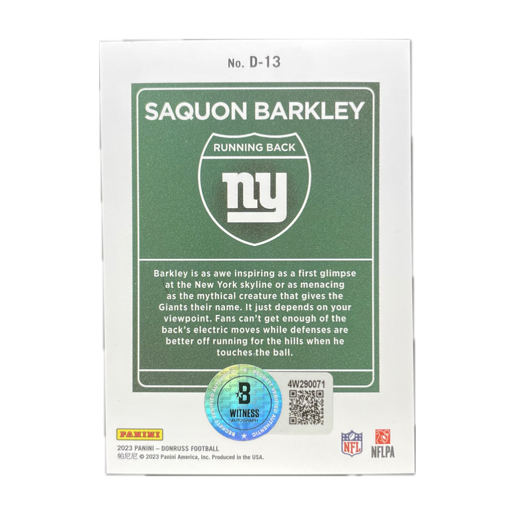 Saqoun Barkley - 2023 Donruss Downtown On-Card Autograph - Beckett Authenticated Trading Card