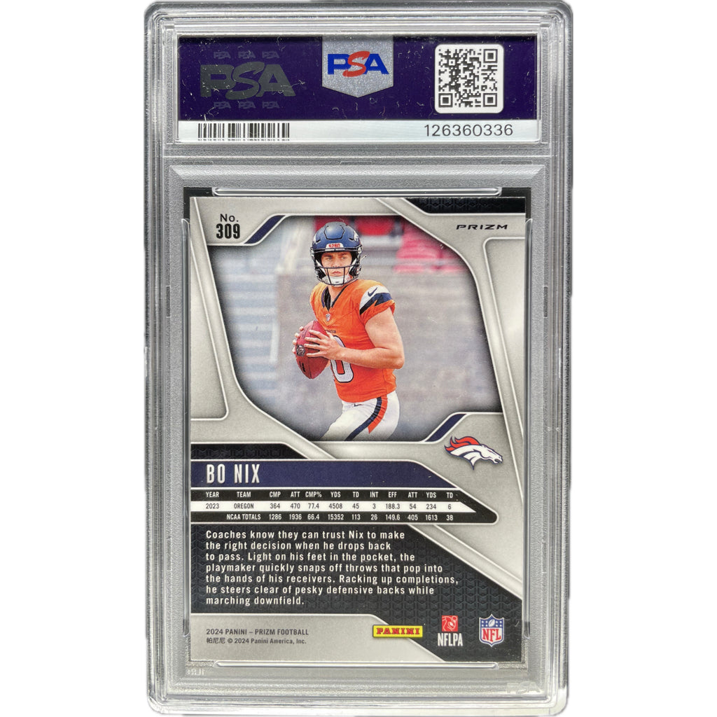 2024 Panini Prizm Bo Nix Lazer Prizm #309 PSA AUTH Auto AUTH