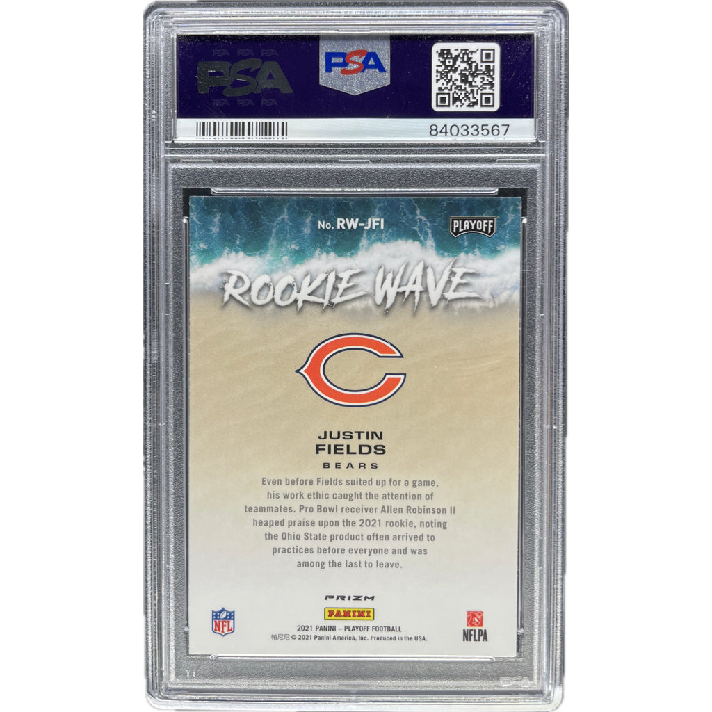 2021 Panini Playoff Rookie Wave Justin Fields Silver #RWJFI PSA AUTH Auto 9