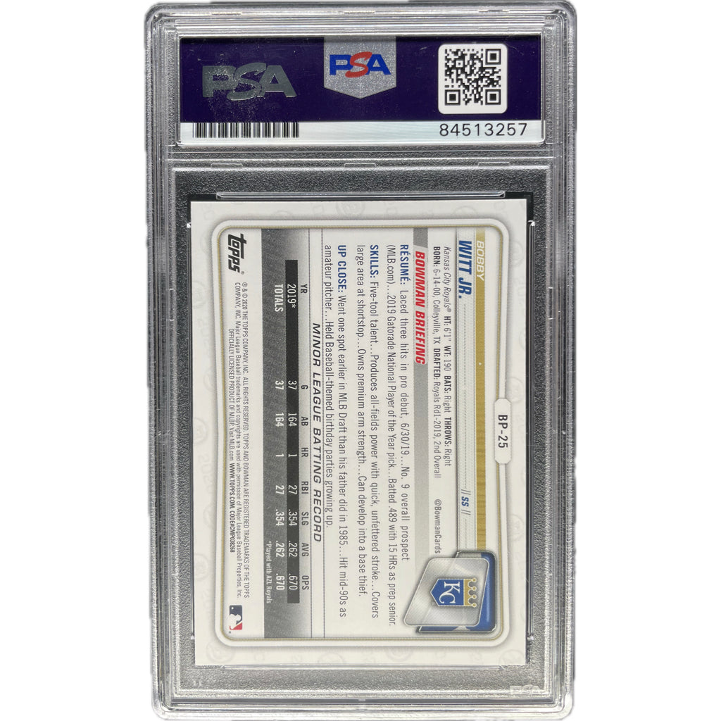 2020 Topps Bowman Bobby Witt Jr. #BP-25 PSA 10 Auto AUTH