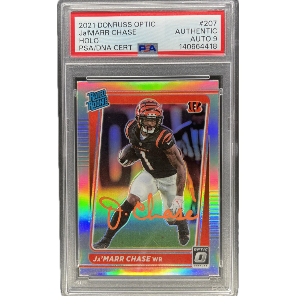 2021 Panini Donruss Optic Ja'Marr Chase Holo #207 PSA AUTH Auto 9