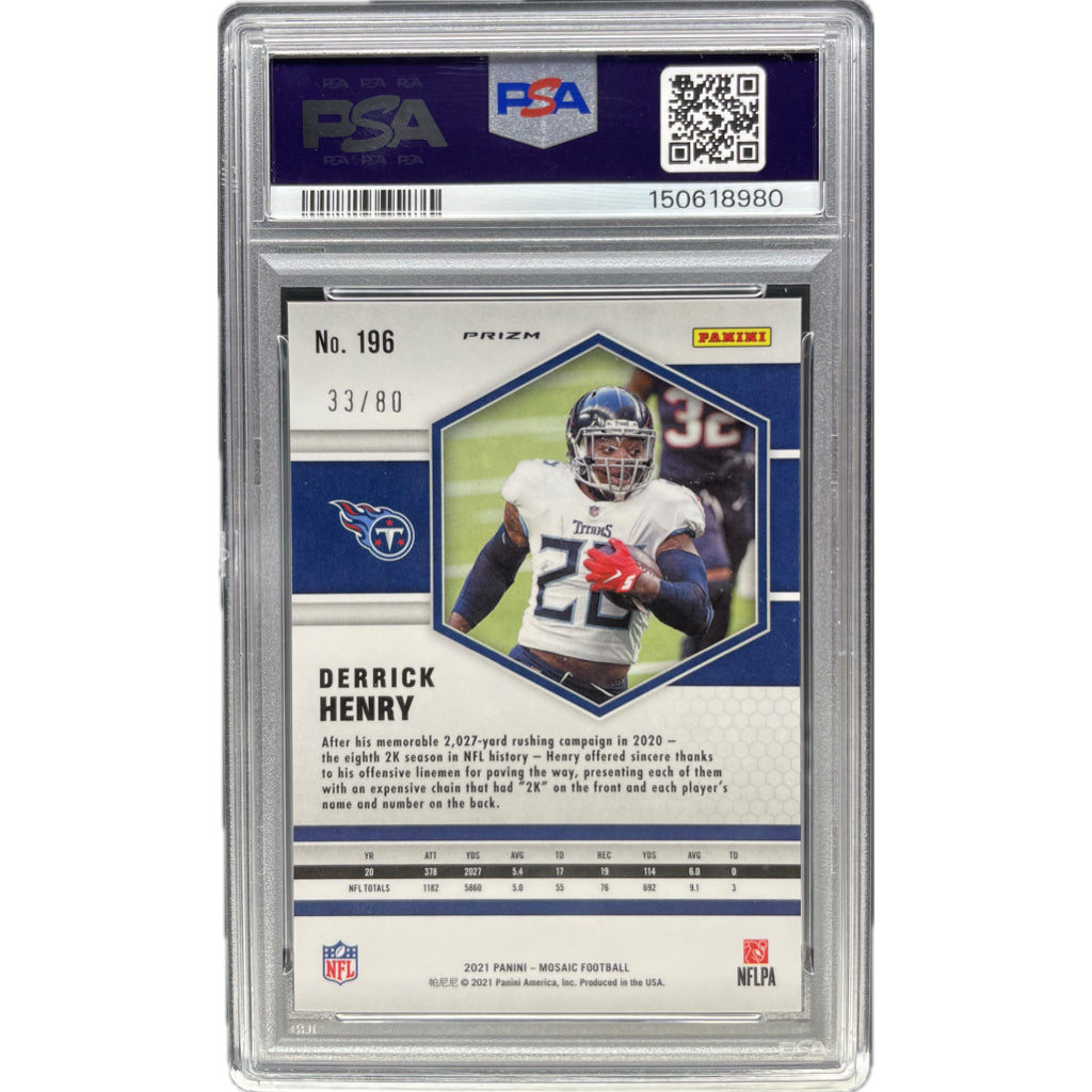 2021 Panini Mosaic Derrick Henry Fusion Red / Yellow Choice #196 PSA AUTH Auto 8