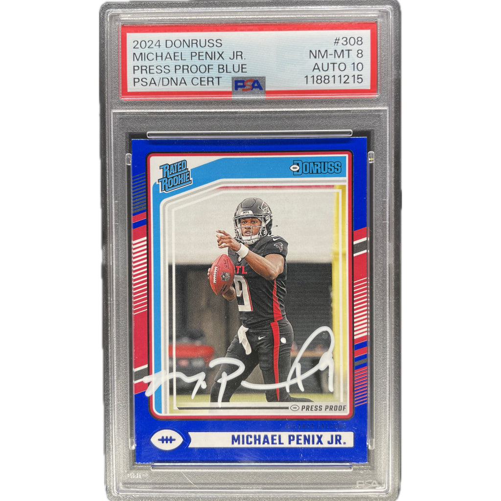 2024 Panini Donruss Michael Penix Jr. Press Proof Blue #308 PSA 8 Auto 10