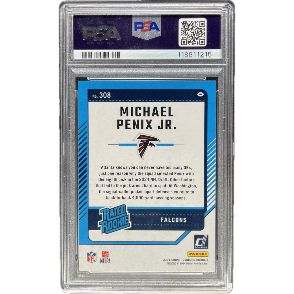 2024 Panini Donruss Michael Penix Jr. Press Proof Blue #308 PSA 8 Auto 10