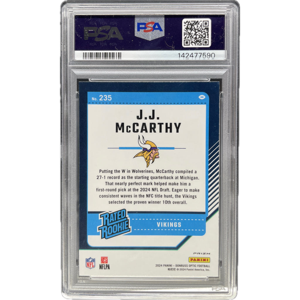 2024 Panini Donruss Optic JJ Mccarthy Purple Scope #235 PSA AUTH Auto 10