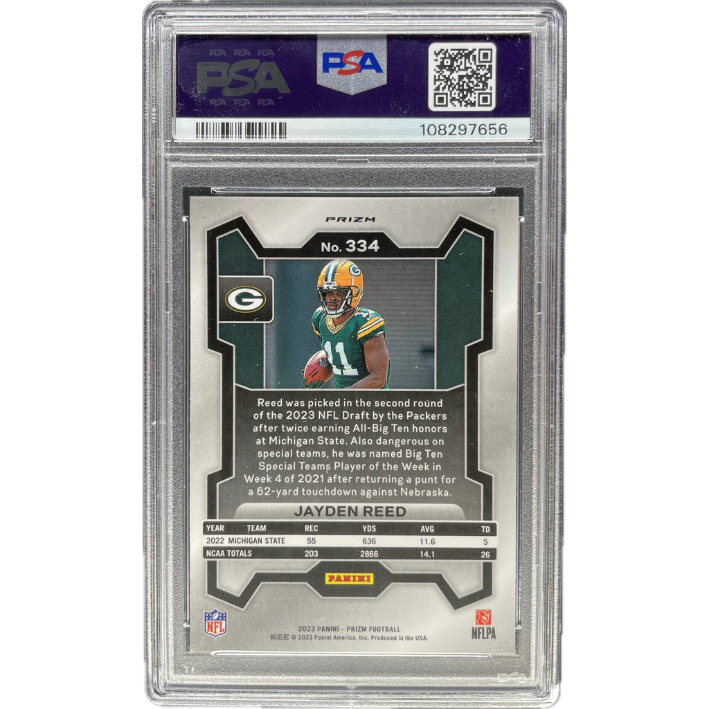 2023 Panini Prizm Jayden Reed Green Wave #334 PSA 10 Auto 9