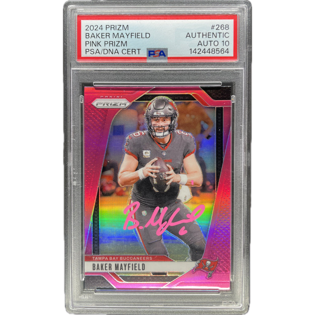 2024 Panini Prizm Baker Mayfield Pink Prizm #268 PSA AUTH Auto 10