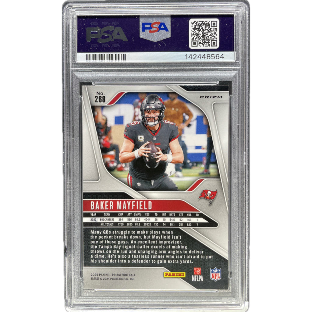 2024 Panini Prizm Baker Mayfield Pink Prizm #268 PSA AUTH Auto 10