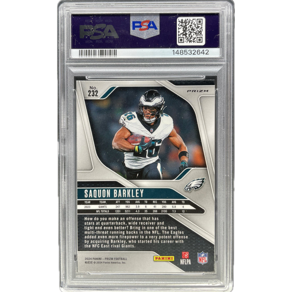 2024 Panini Prizm Saquon Barkley Black & White Checker #232 PSA 9 Auto 10