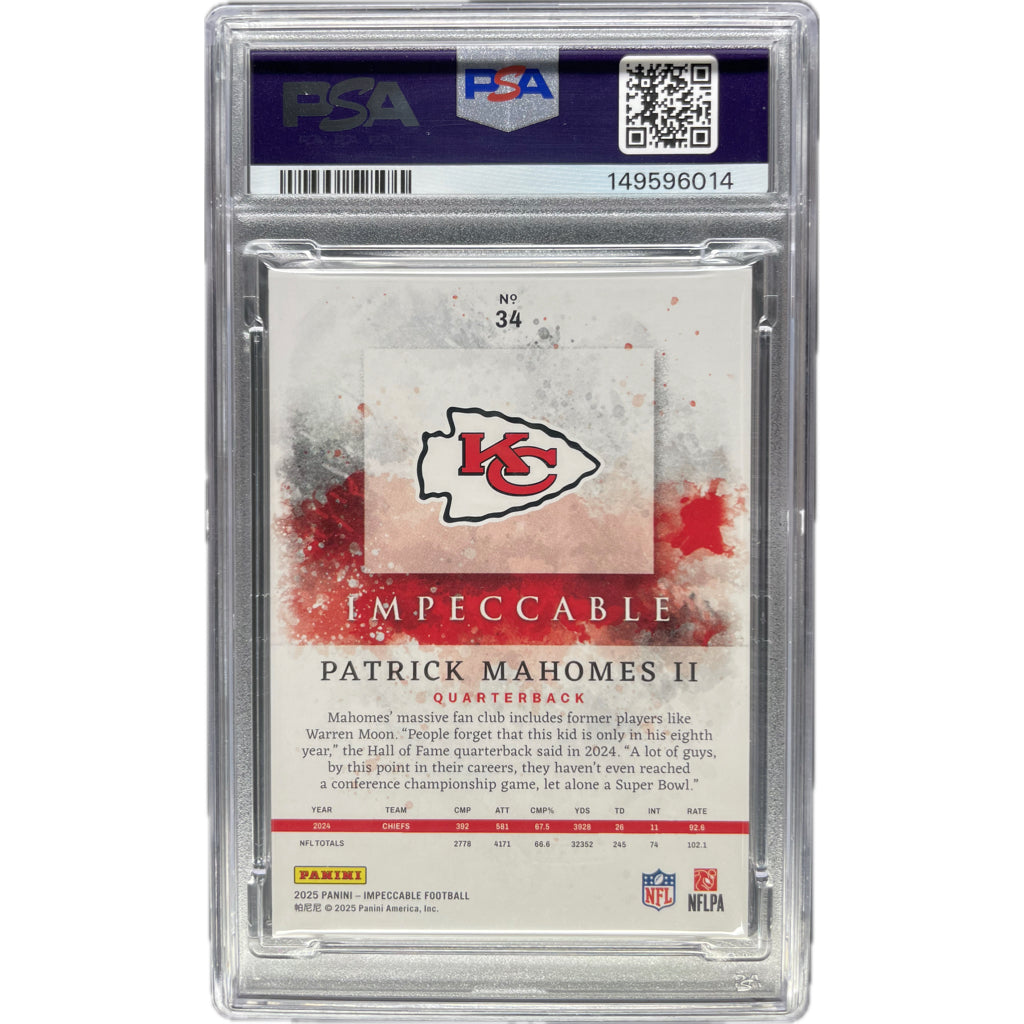 2025 Panini Impeccable Patrick Mahomes II Ruby #34 PSA AUTH Auto 10