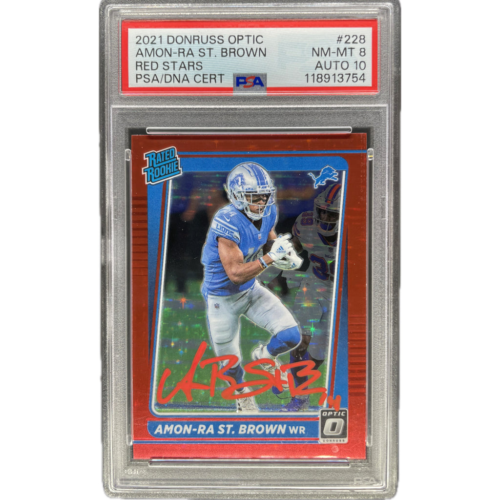 2021 Panini Donruss Optic Amon-Ra St. Brown Red Stars #228 PSA 8 Auto 10