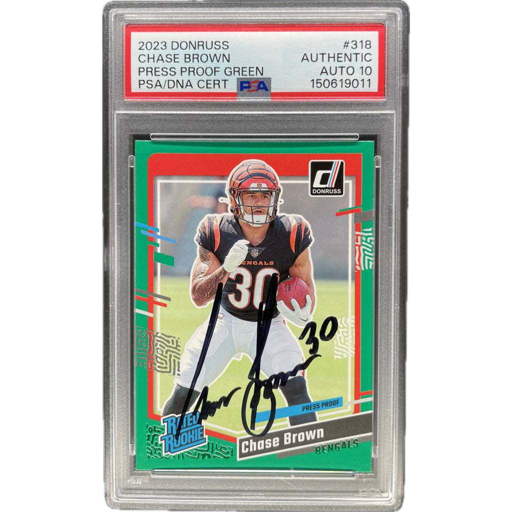 2023 Panini Donruss Chase Brown Press Proof Green #318 PSA AUTH Auto 10