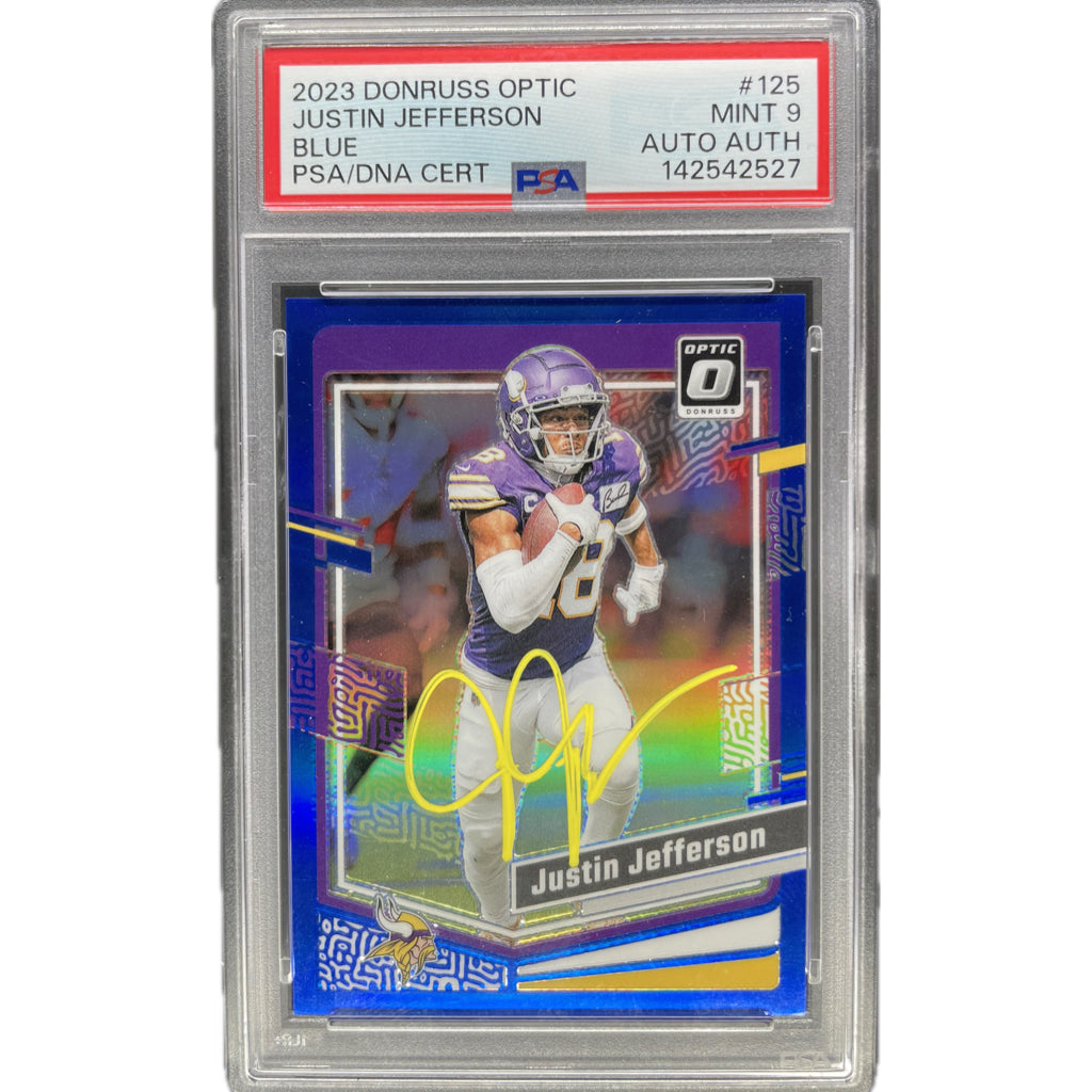 2023 Panini Donruss Optic Justin Jefferson Blue #125 PSA 9 Auto AUTH