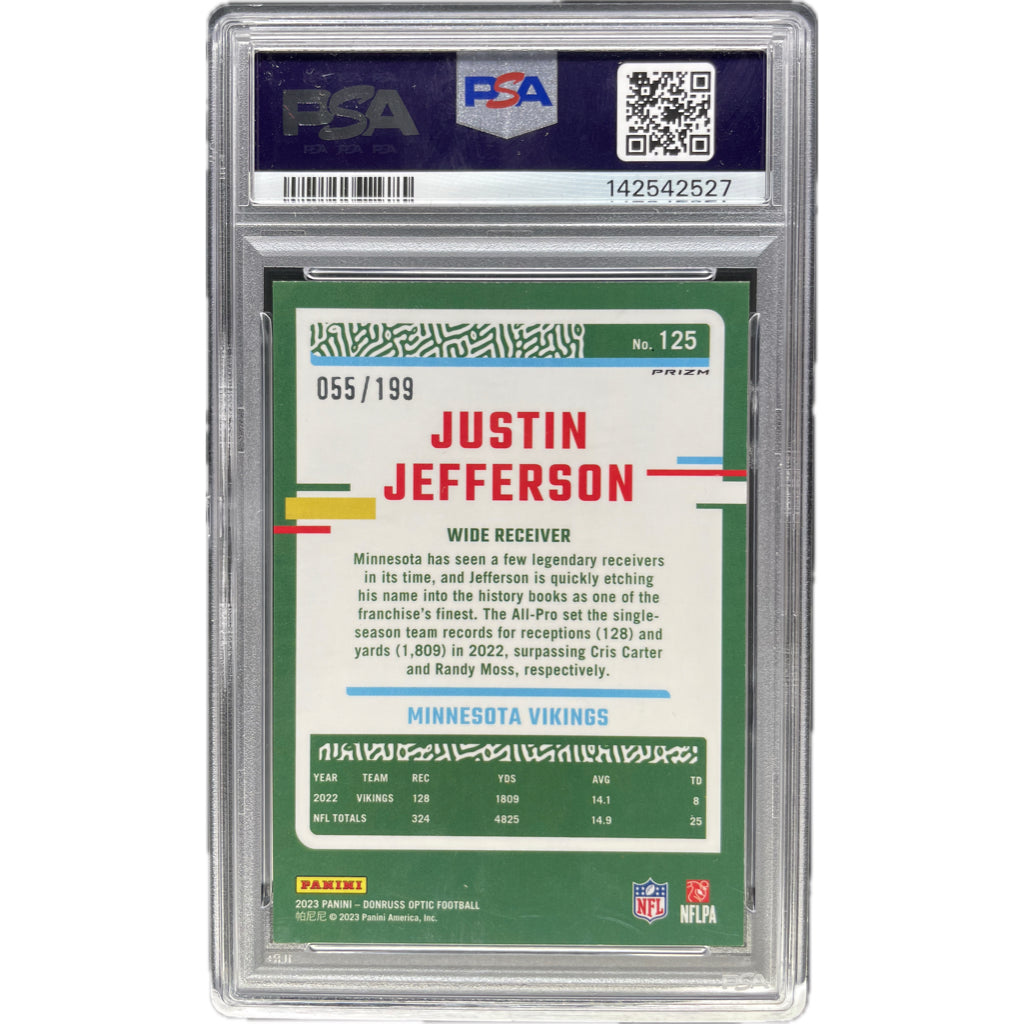 2023 Panini Donruss Optic Justin Jefferson Blue #125 PSA 9 Auto AUTH