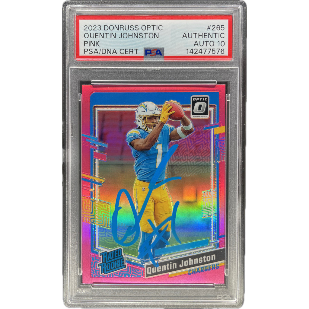 2023 Panini Donruss Optic Quentin Johnston Pink #265 PSA AUTH Auto 10