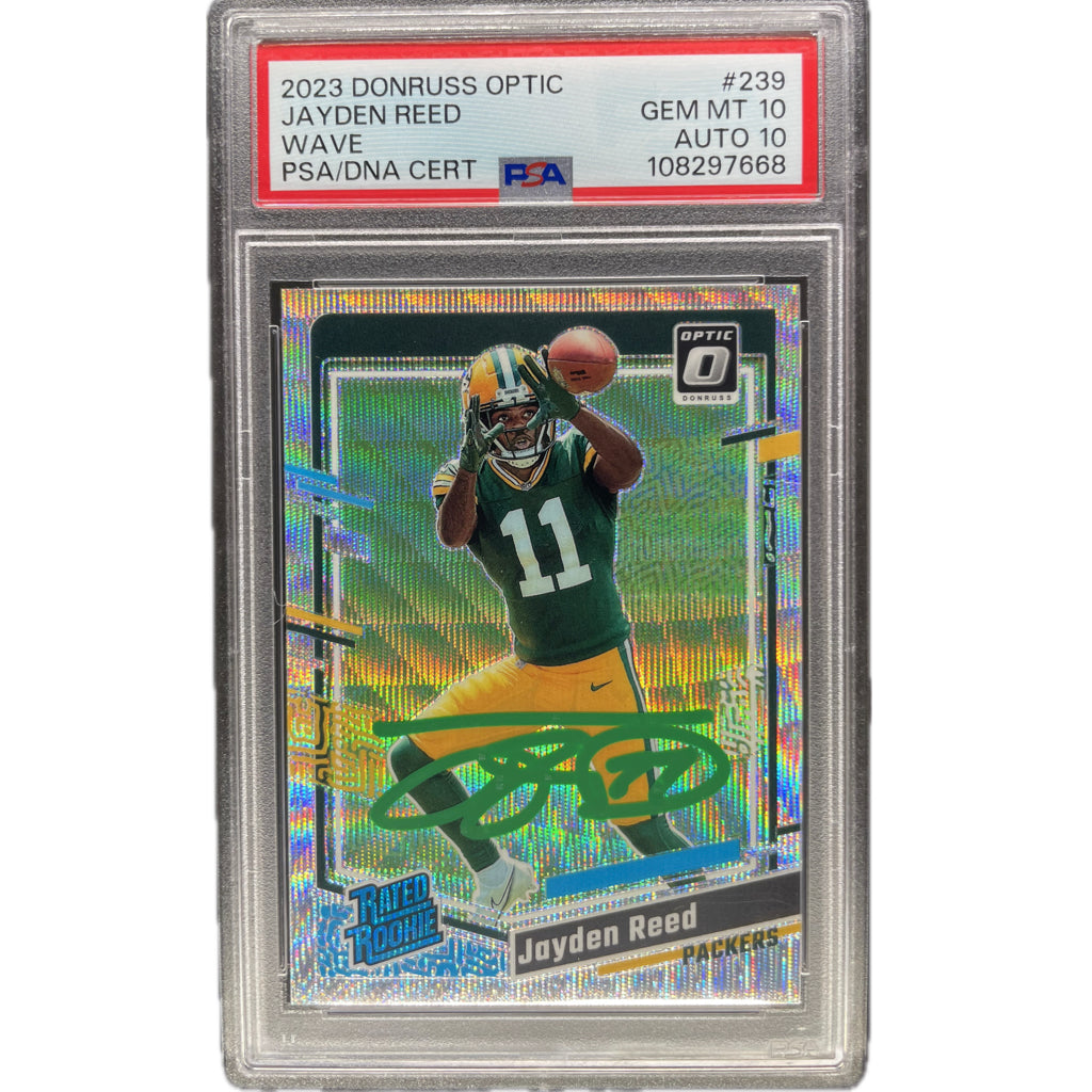 2023 Panini Donruss Optic Jayden Reed Wave #239 PSA 10 Auto 10