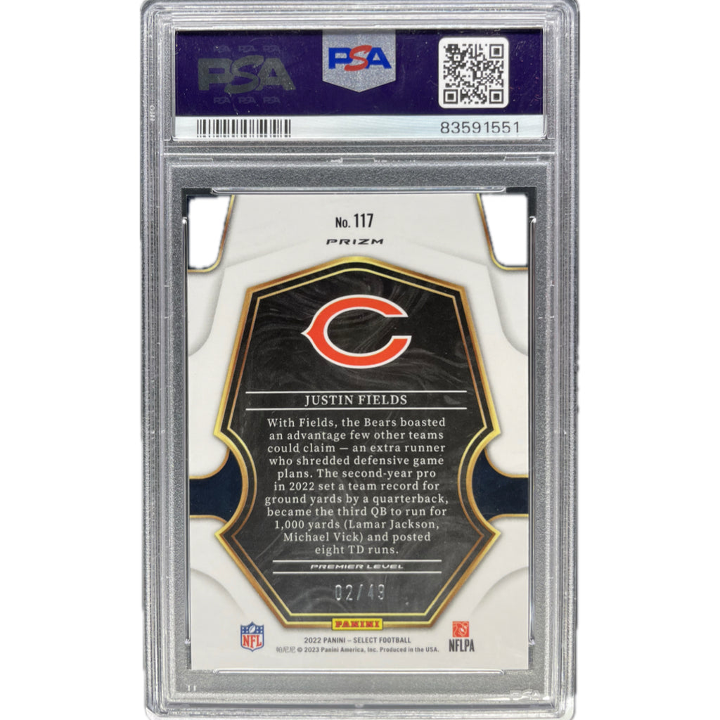 2022 Panini Select Justin Fields Neon Green Prizm #117 PSA 9 Auto 10