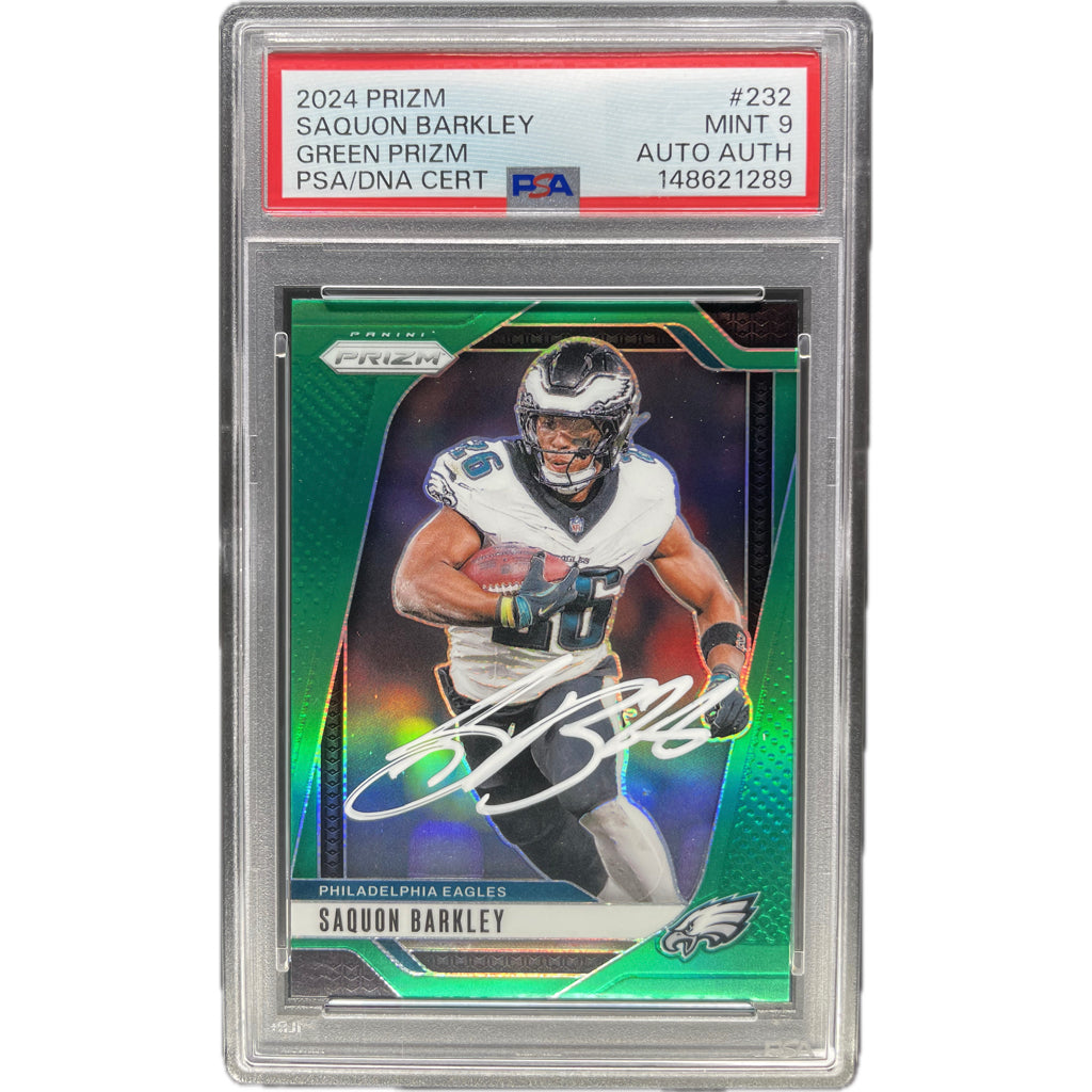 2024 Panini Prizm Saquon Barkley Green Prizm #232 PSA 9 Auto AUTH
