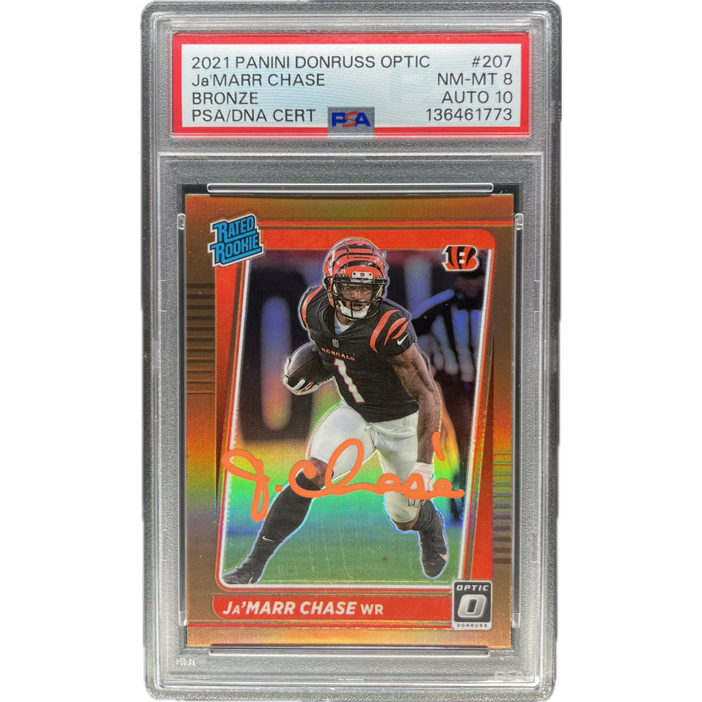 2021 Panini Donruss Optic Ja'Marr Chase Bronze #207 PSA 8 Auto 10