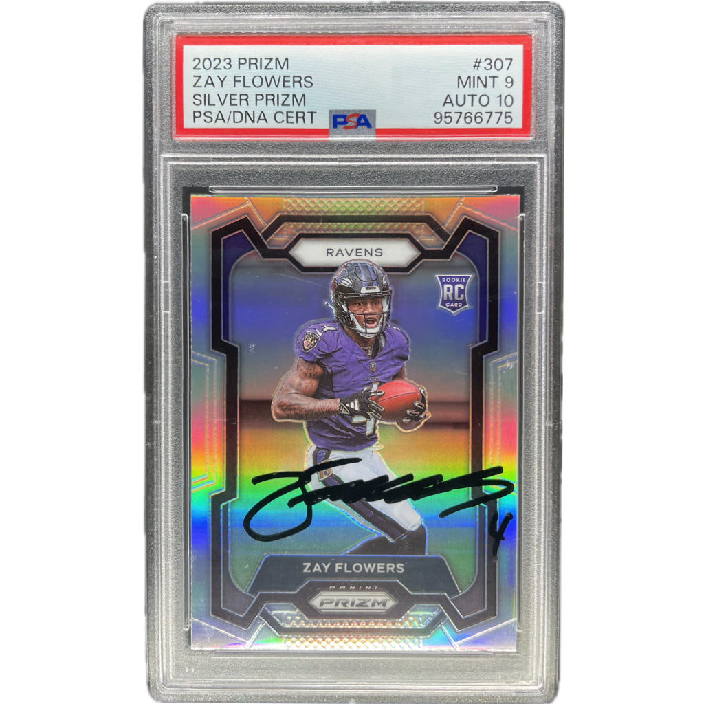 2023 Panini Prizm Zay Flowers Silver Prizm #307 PSA 9 Auto 10