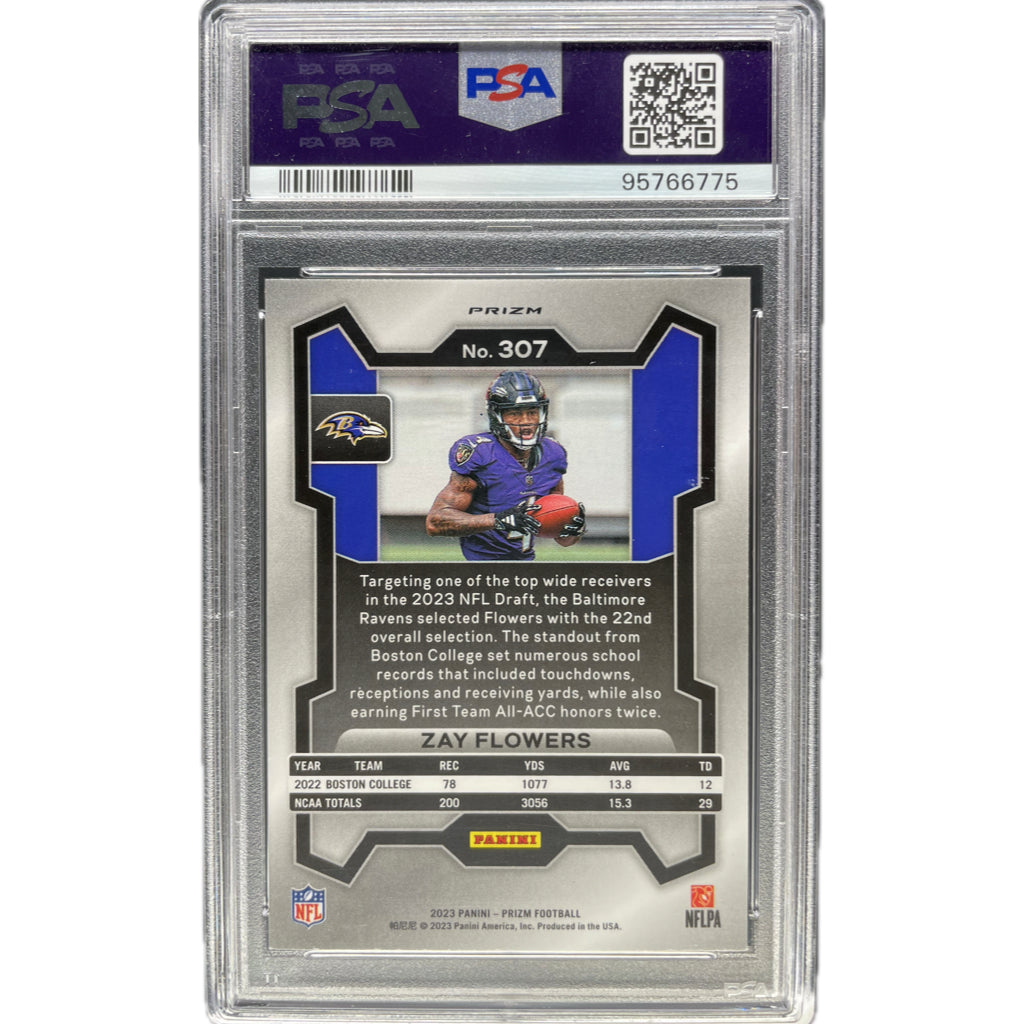 2023 Panini Prizm Zay Flowers Silver Prizm #307 PSA 9 Auto 10